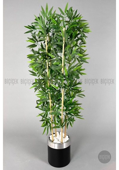 Yapay Bambu Ağacı 140cm Siyah Gümüş Metal Saksıda Siyah-silver