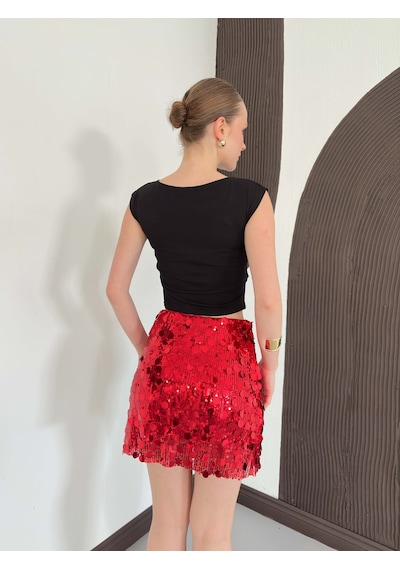 Verymoda Pullu Etek D2928 Kırmızı