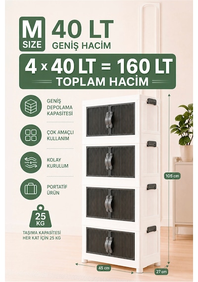 4'lü Portatif İstiflenebilir Organizer Mıknatıslı Kapaklı Dolap - Sert Plastik Mutfak Banyo Dolabı Renkli