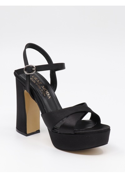Nesilshoes Nesil Shoes Uraz 795 Siyah Saten Platform Kadın Sandalet