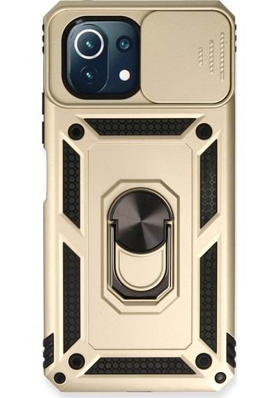 Xiaomi Mi 11 Lite Uyumlu Kılıf Pars Lens Yüzüklü Silikon - Gold