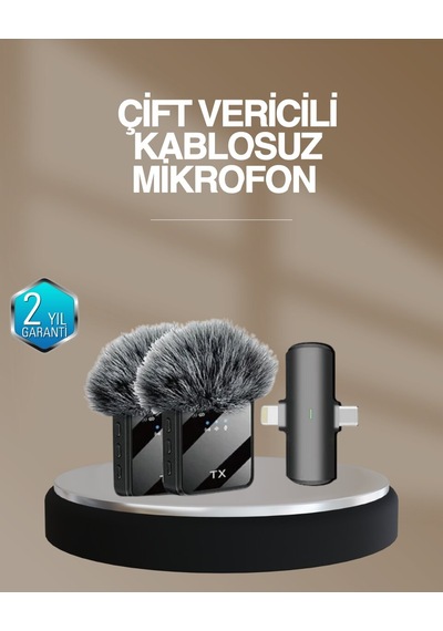 2'li Kablosuz Yaka Mikrofonu Type-c Ve Lightning Uyumlu Profesyonel Set Mh-hs3820-8526