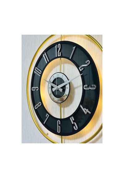 Pey Aksesuar Metal Camlı Duvar Saati 50 X 70 Cm Orta Boy Işıklı Gerçek Cam M51-gold-şeffaf-siyah-gümüş Sarı