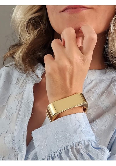 Dikdörtgen Köşeli Gold Molted Kelepçe Çelik Bileklik Gold