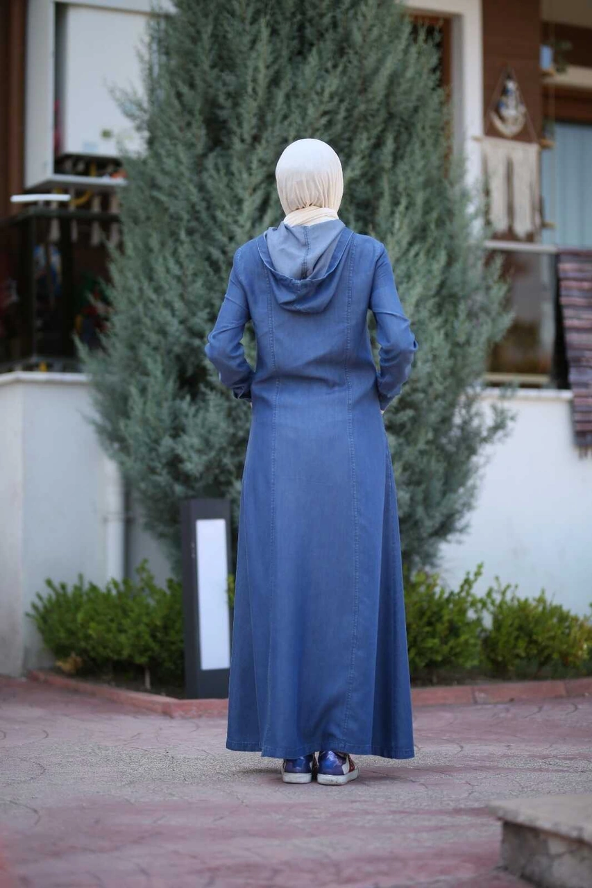 6463-denim Kapşonlu Ferace Koyu Mavi Koyu Mavi
