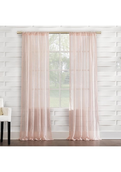 Tayla Ezilmiş Doku Yarı Şeffaf Çubuk Cep Perde Paneli, 127 Cm X 213 Cm, Pembe
