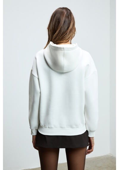 ETHIQUET UKKIS Kadın Yumuşak Kumaşlı Nakışlı Kapüşonlu Ekru Sweatshirt