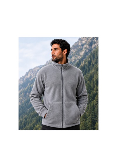 Givoria Erkek Kışlık Fermuarlı Cepli Polar Hırka Outdoor Gri Gri