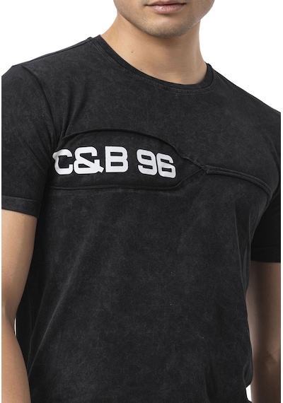 Cipo & Baxx Erkek Regular Fit Siyah Bisiklet Yaka Kısa Kollu Yazı Detaylı Tişört Ct805
