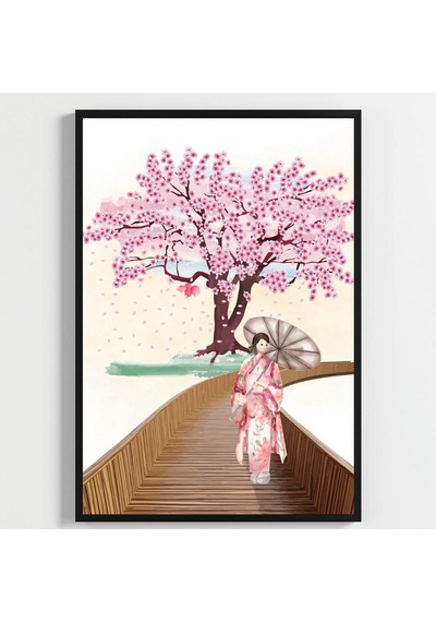 Besay Japon Esintisi Kafe, Salon Ve Restoran Duvar Dekorasyonu Geleneksel Sakura Ve Asya Temalı Poster 3'lü Set A4 Çerçev
