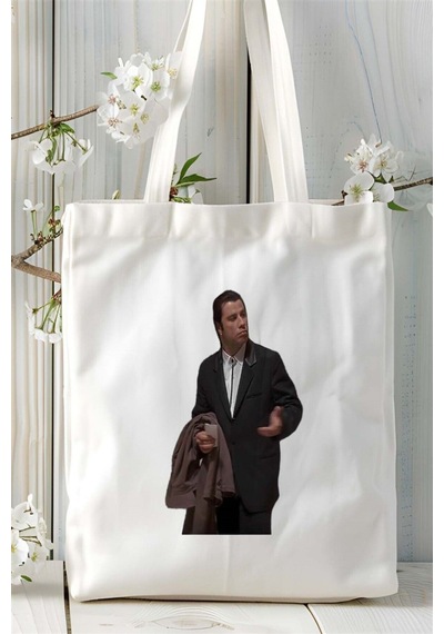 Art Hediye John Travolta Baskılı Bez Çanta Kişiye Özel Model 2 Çok Renkli