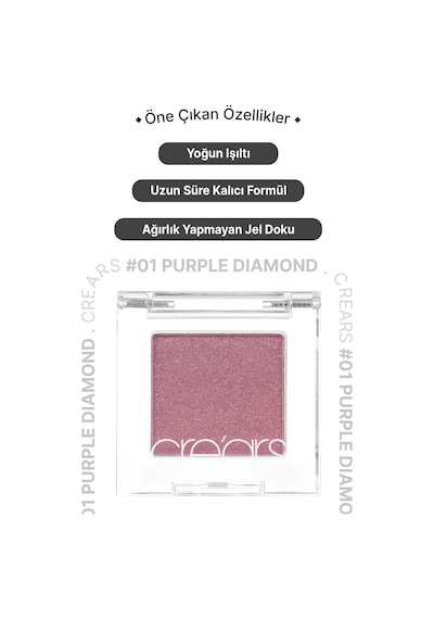 Yoğun Işıltılı Jel Yapılı Tekli Far Cre'ars Diamond Glow Eyeshadow 01 Purple Diamond 55769322
