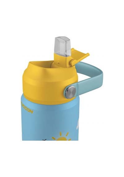 Puccon 540 Ml İş Makinesi Baskılı Sarı - Mavi Erkek Çocuk Pipetli Çelik Termos Matara/suluk - 60046