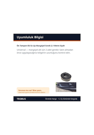 Trobus Mitsubishi Pajero 2000-2006 Uyumlu Ön Tampon Eki Ez Lip Marşpiyel Esnek 2,1 Metre Siyah