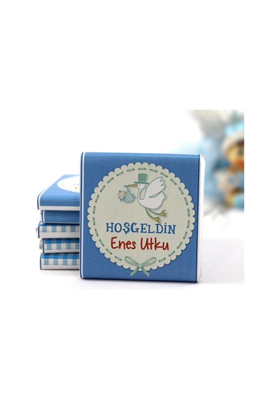 Dark Brown Hoşgeldin Bebek Çikolatası İsim Yazılabilen Hediye Çikolata EB001 48 Adet