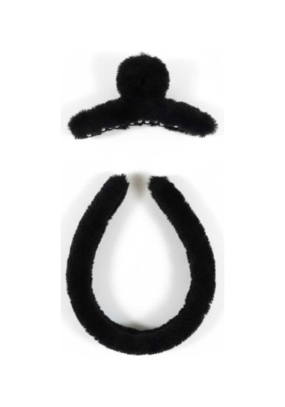 Peluş Taç Ve Peluş Mandal Toka Set 2 Li Siyah