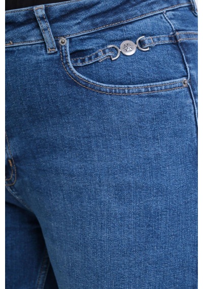 Lacarino 7531 Mom Kadın Jean Pantolon Blue Tokalı