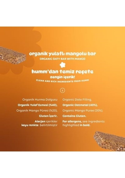 Humm Organik Yulaflı Mangolu Bar 27 Gr