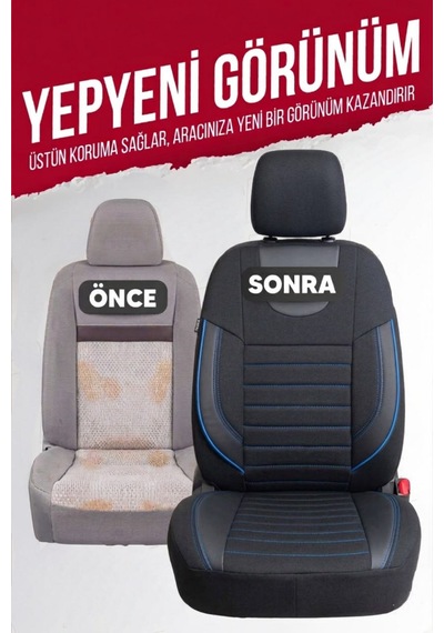 Nemrut Serisi Lakost Kumaş Universal Oto Koltuk Kılıfı Tam Set Siyah-Mavi