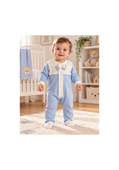 Messlife Fiyonklu Erkek Bebek Tulumu Mavi Bej Renk Mavi - 929694928 Mavi