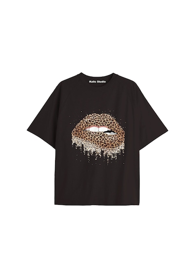 Kalic Studio Y2k Vintage Leopar Baskılı Siyah T-shirt Kod 178 Siyah-178