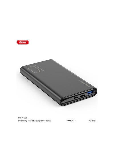 Pr229 22.5w Pd Hızlı Fast Type-c Usb-c / Usb-a Çift Çıkışlı 10000 Mah Powerbank Şarj Aleti Siyah