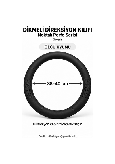 Trobus Volkswagen Golf 2009-2012 Uyumlu Dikmeli Direksiyon Kılıfı Noktalı Perfo Siyah