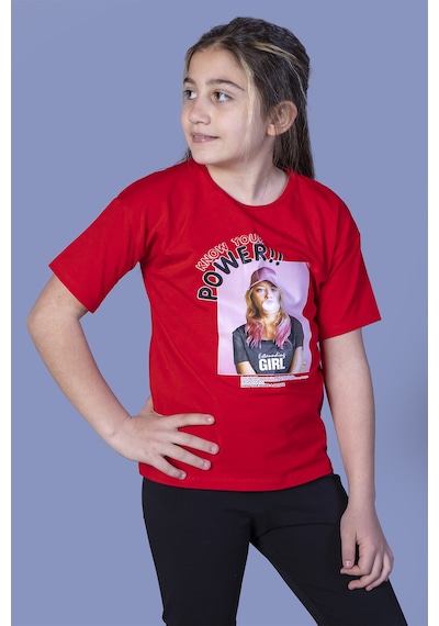 Toontoy Kids Toontoy Kız Çocuk Power Baskılı Tişört Kırmızı