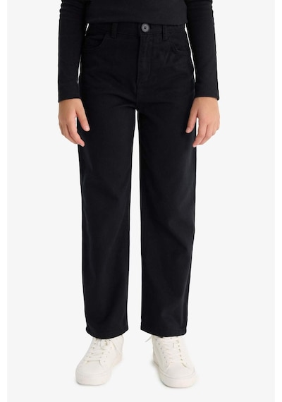 Defacto Kız Çocuk Straight Fit Geniş Bol Paça Cepli Pamuklu Okul Pantolonu C9471a825aubk27 Siyah
