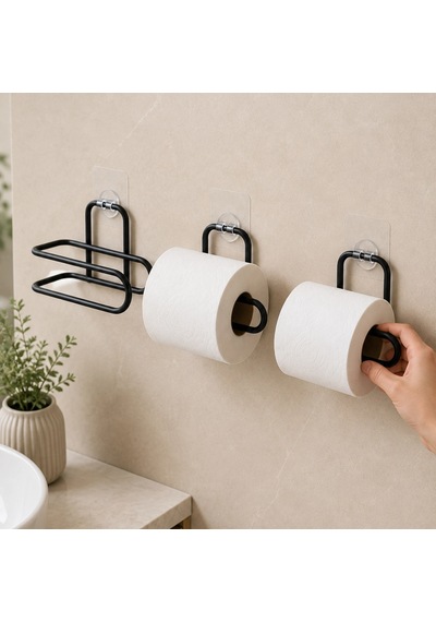 Siyah Yapışkanlı Rulo Kağıt Tutucu Duvar Tipi 3 Lü Set Çok Renkli