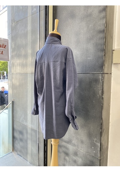 Pera Moda Yakası Taşlı Modal Kumaş Oversize Kadın Gömleği Antrasit
