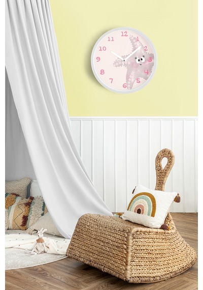 Sevimli Deniz Yıldızı Çocuk Odası Duvar Saati - 25cm - Önü Camlı Beyaz Kasa - Sessiz Mekanizma-jh1122 Beyaz