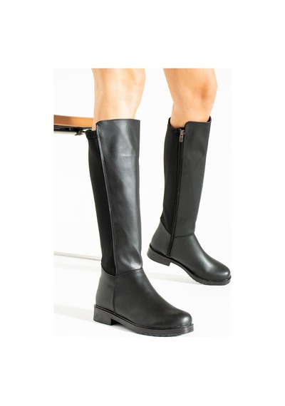 Duxal Shoes Kadın Günlük Çizme Lastikli Streç Dizaltı Siyah