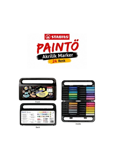 Stabilo 791/24 Paınto 24 Renk Akrilik Marker Seti Su Bazlı Çok Yüzeyli Boya Kalemi Çantalı Çok Renkli
