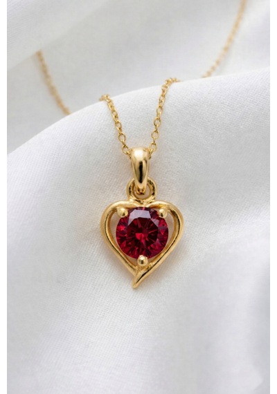 Çekirdekjewelry 925 Ayar Gümüş Altın Kaplama Kalp Modeli Kolye Sarı Kırmızı