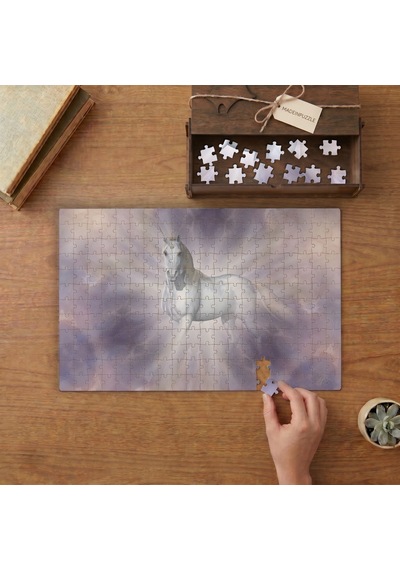 Görkemli Beyaz At Tasarımı 240 Parça Ahşap Puzzle Ahşap Kutuda Mpy20006