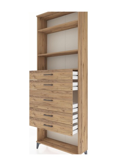 Arges Dolap 3 Raflı 5 Çekmeceli 88x30x243 Çam-çam Çam