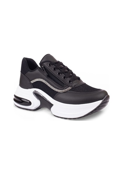 Modalendo 1511-26 Cilt Deri Simli Şeritli Anatomik Bağcıklı Kadın Sneaker Siyah Beyaz Siyah Modalendo 1511-26 Cilt Deri Simli Şeritli Anatomik Bağcıklı Kadın Sneaker Siyah Beyaz Siyah