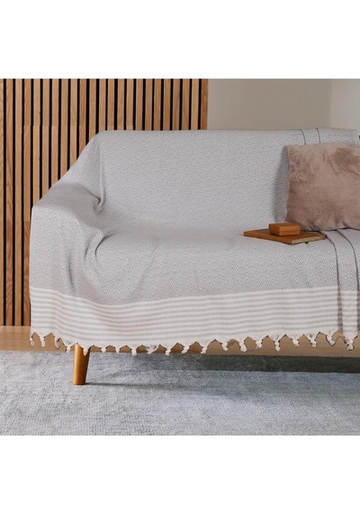 Buldan İşi Kaymaz Pamuklu Koltuk Örtüsü 170x210 Cm Koltuk Şalı Çekyat Kanepe Örtüsü Açık Gri Diğer