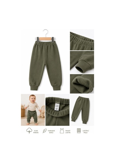 H&c Coolboy H&c %100 Pamuk Penye Bebek Tek Alt Pantalon 0-36 Ay haki