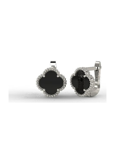 Roza Silver 925 Ayar Oniks Taşlı Rodyum Yonca Gümüş Küpe Re10194