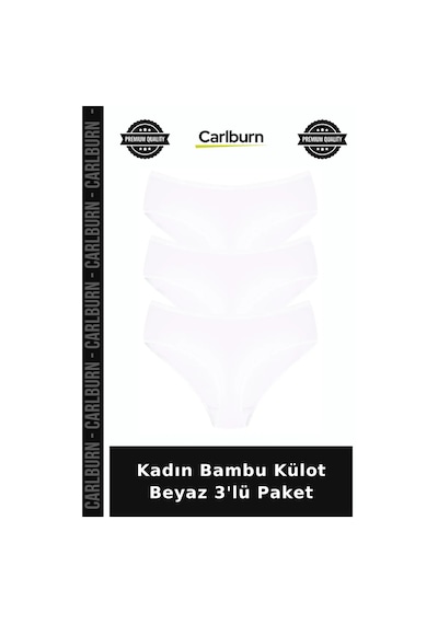 Carlburn Premium Kadın Bambu Külot Beyaz 3'lü Paket Üçlü Set Slip Model Günlük Kullanım Beyaz-3