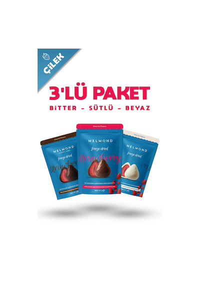 Freeze Dried Çilek Draje Sütlü, Bitter, Beyaz 3'lü Paket