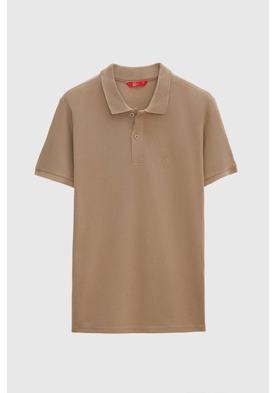 D's Damat Ds Damat Regular Fit Vizon Pike Dokulu %100 Pamuk Kıvrılmaz Polo Yaka Nakışlı T-shirt 4HC14ORT51000 Vizon