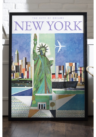 New York Siyah Ahşap Çerçeveli Poster, Dekoratif Seyahat Duvar Tablosu