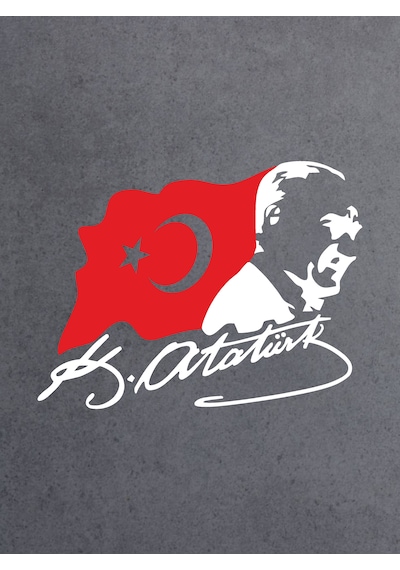 Atatürk Silet Ve Bayrak Ay Yıldız Sticker - Atatürk Türkiye Mustafa Kemal Atatürk Sticker - Araba Oto Motosiklet Karavan Cam Sticker - 02511 12x9 Cm