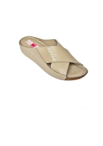 Fox Shoesp555091203 Vizon Hakiki Deri Comfort Ortopedik Taban Kadın Terlik Vizon