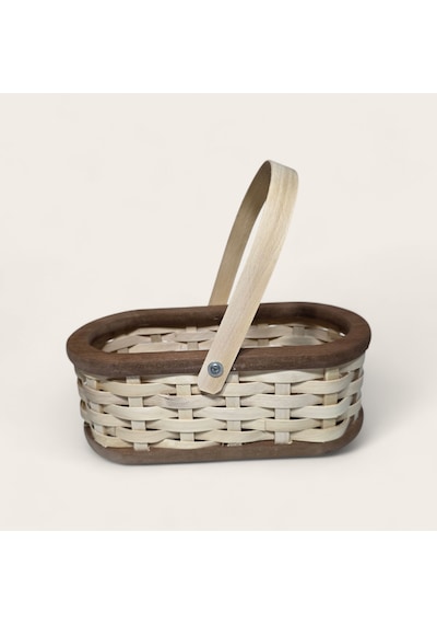El İşçiliği Ahşap Örgü Sepet Oval, Saplı Orta Boy 27 X 14 X 9 Cm Ahşap&ceviz Renk Ahşap - Ceviz