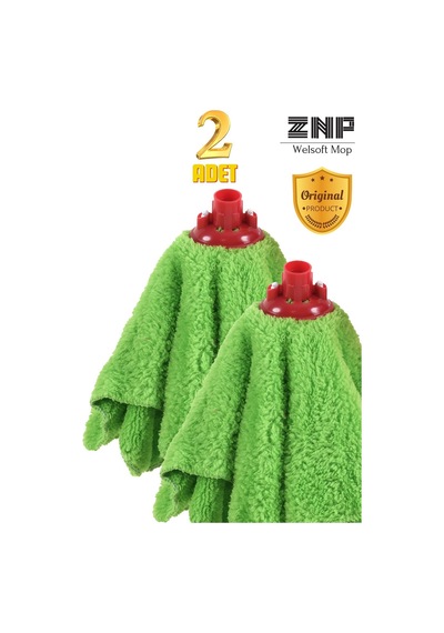Welsoft Balerin Mop Yedek Başlıklı 2 Adet Yeşil Mop, Papas 45x60