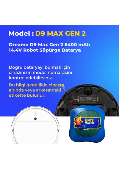 Dreame D9 Max Gen 2 6400 Mah 14.4v Robot Süpürge Batarya
